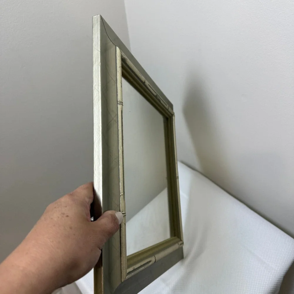 Silver Champagne Faux Bamboo Square Wall Mirror Hollywood Regency‎ 13.5x13.5